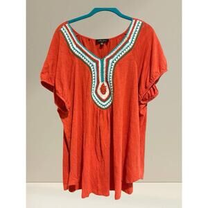 Melissa Paige Women’s 2XL Crochet  Knit Top Blouse Orange Short Sleeve Tunic